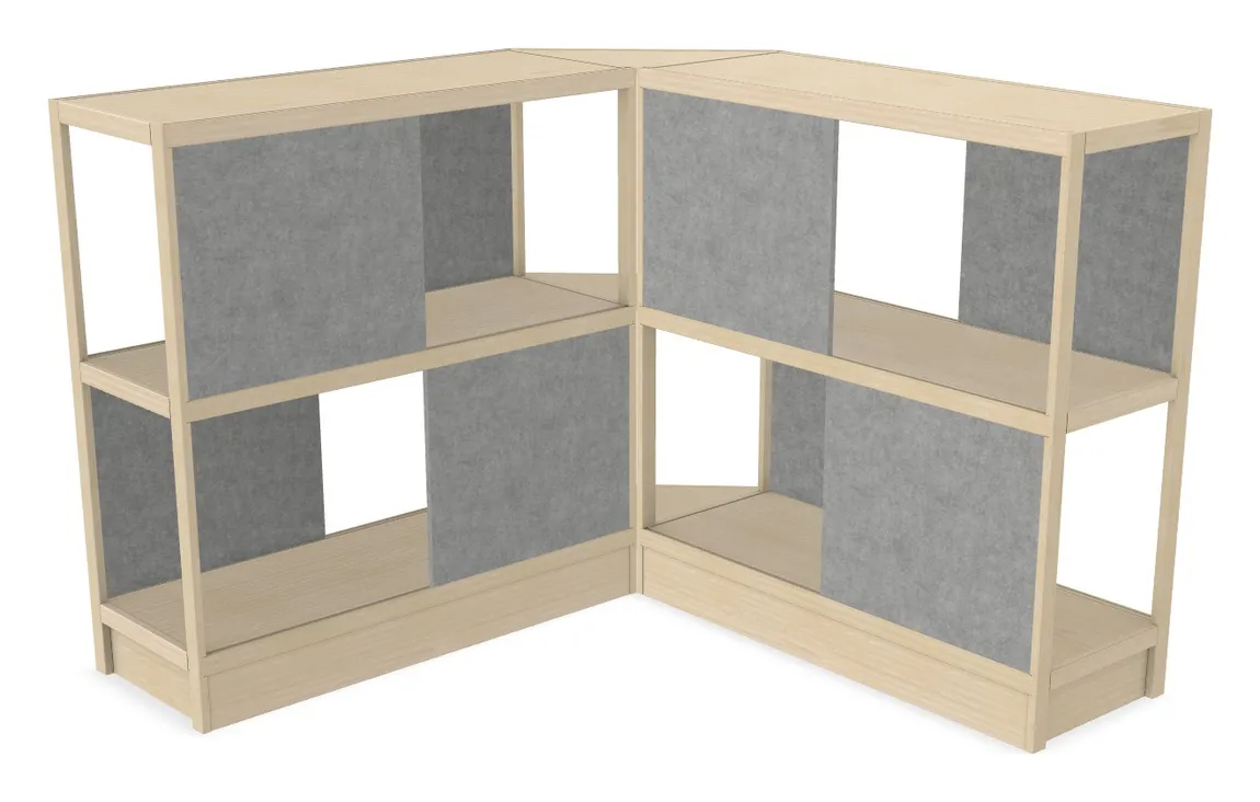 small wood shelving unit with acoustic panels 93 x 50 22