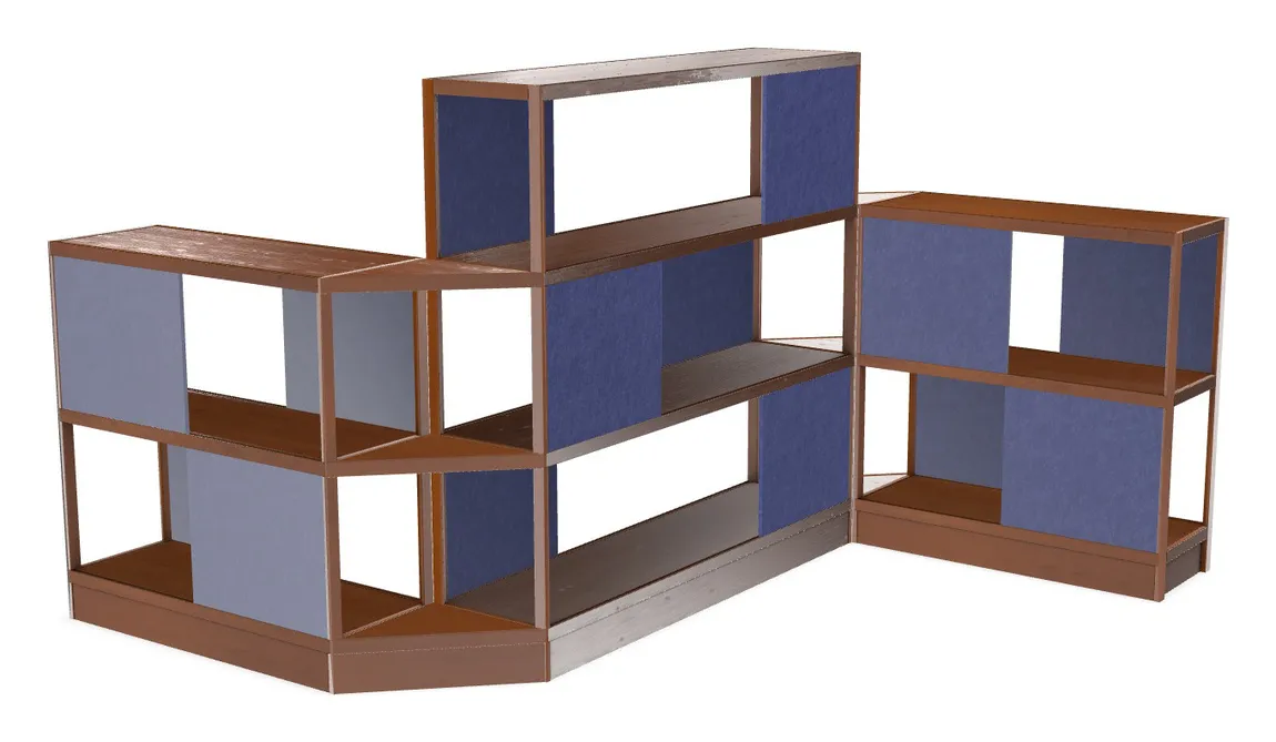 small large wood shelving unit with acoustic panels 145 x 72 11