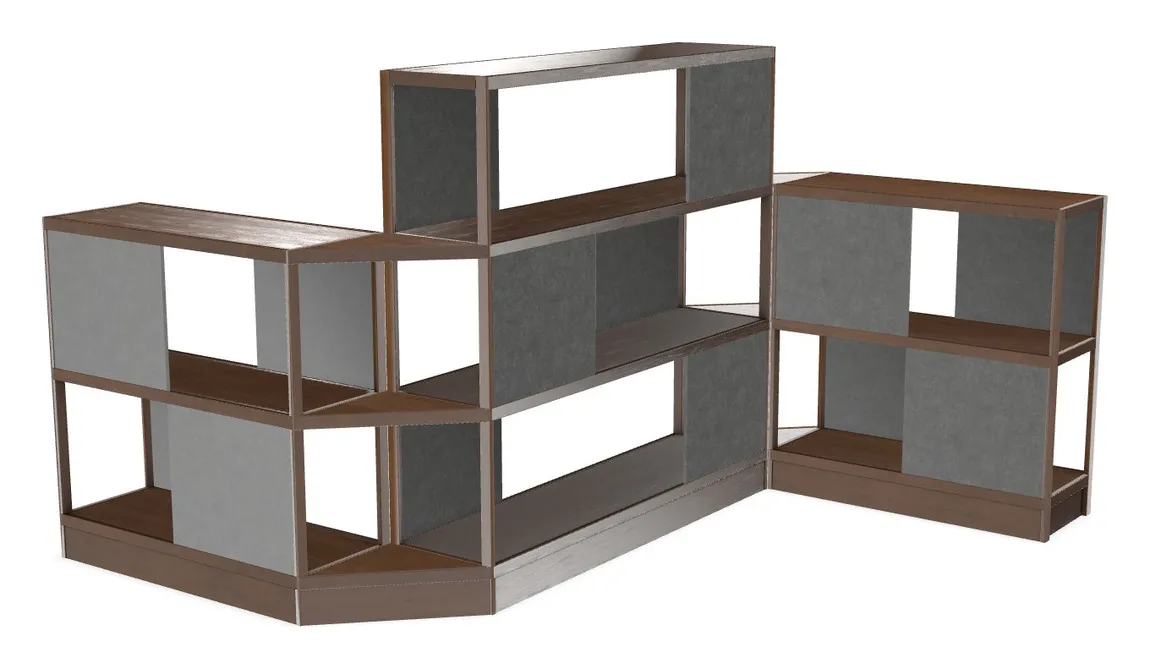 small large wood shelving unit with acoustic panels 145 x 72 22