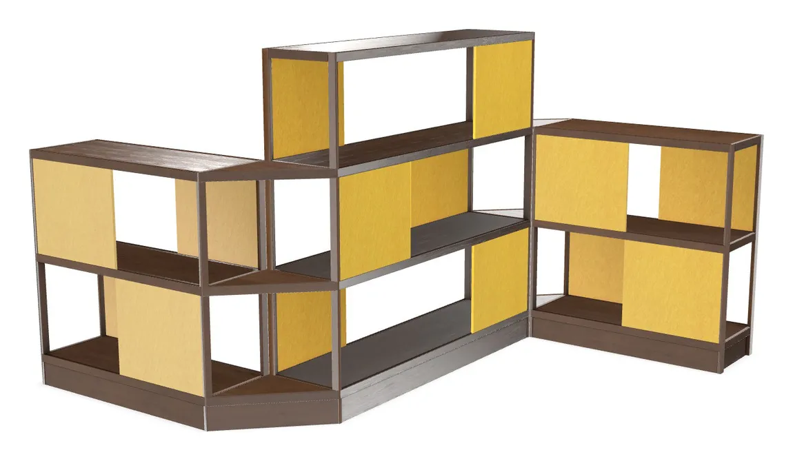 small large wood shelving unit with acoustic panels 145 x 72 28