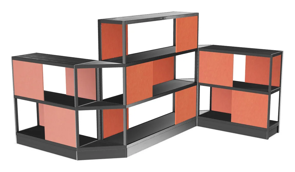 small large wood shelving unit with acoustic panels 145 x 72 12