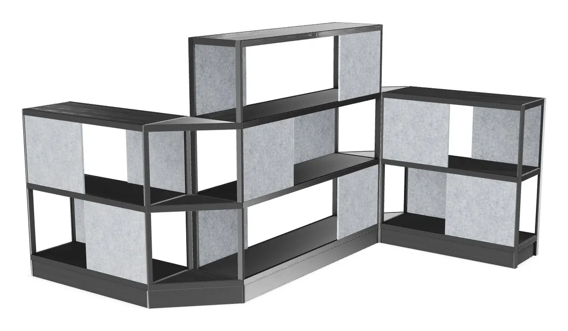 small large wood shelving unit with acoustic panels 145 x 72 13