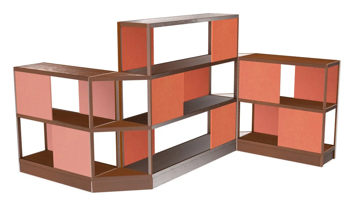 small large wood shelving unit with acoustic panels 145 x 72 19