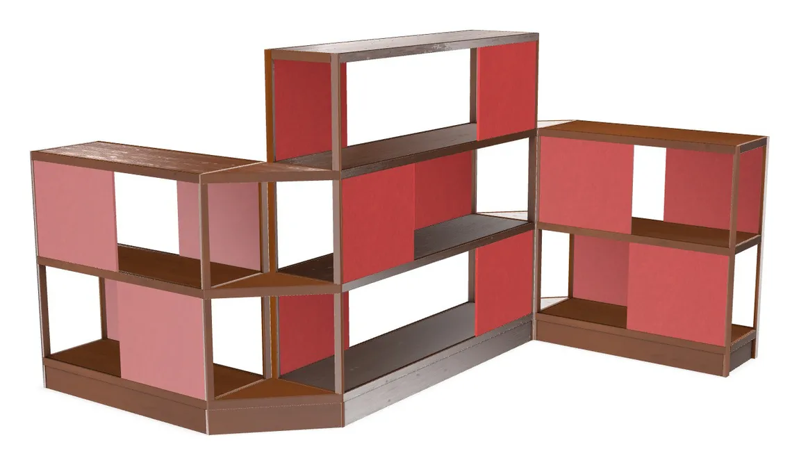 small large wood shelving unit with acoustic panels 145 x 72 16