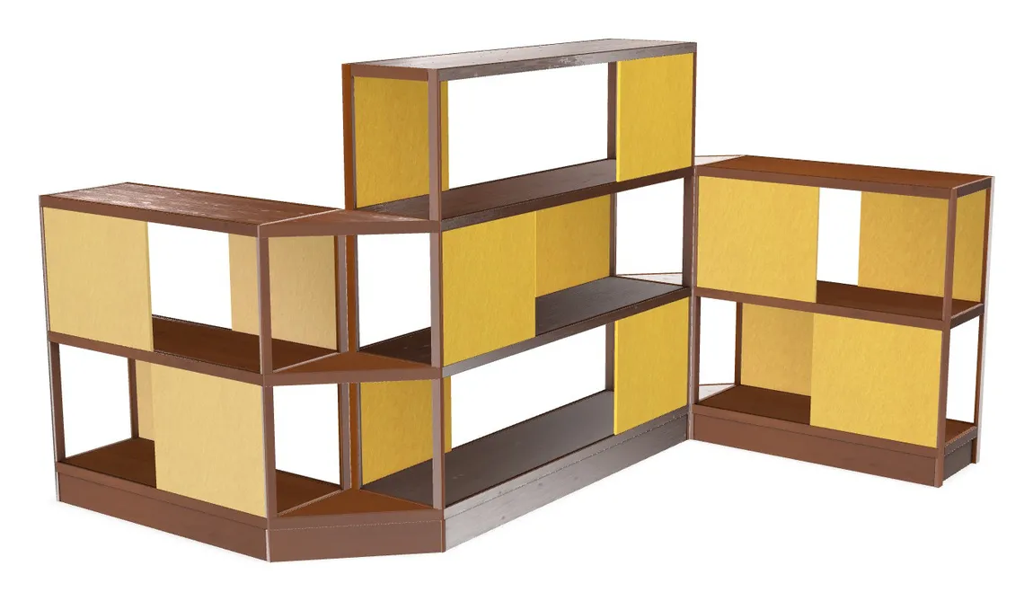 small large wood shelving unit with acoustic panels 145 x 72 21