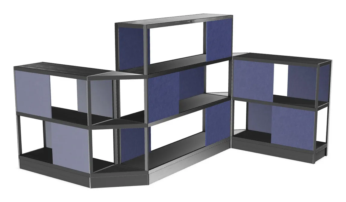 small large wood shelving unit with acoustic panels 145 x 72 11