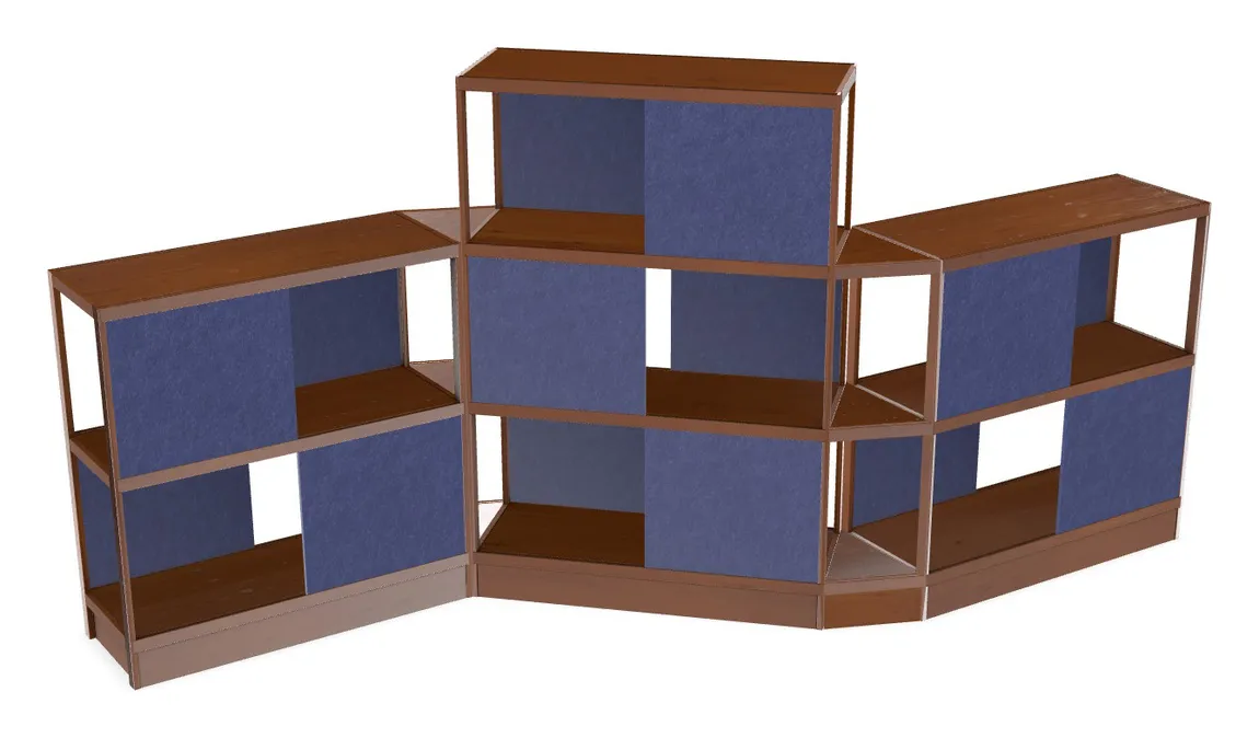 small open wood shelving unit with acoustic panels 160 x 72 11