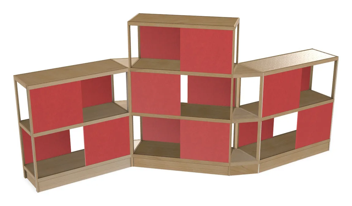 small open wood shelving unit with acoustic panels 160 x 72 16