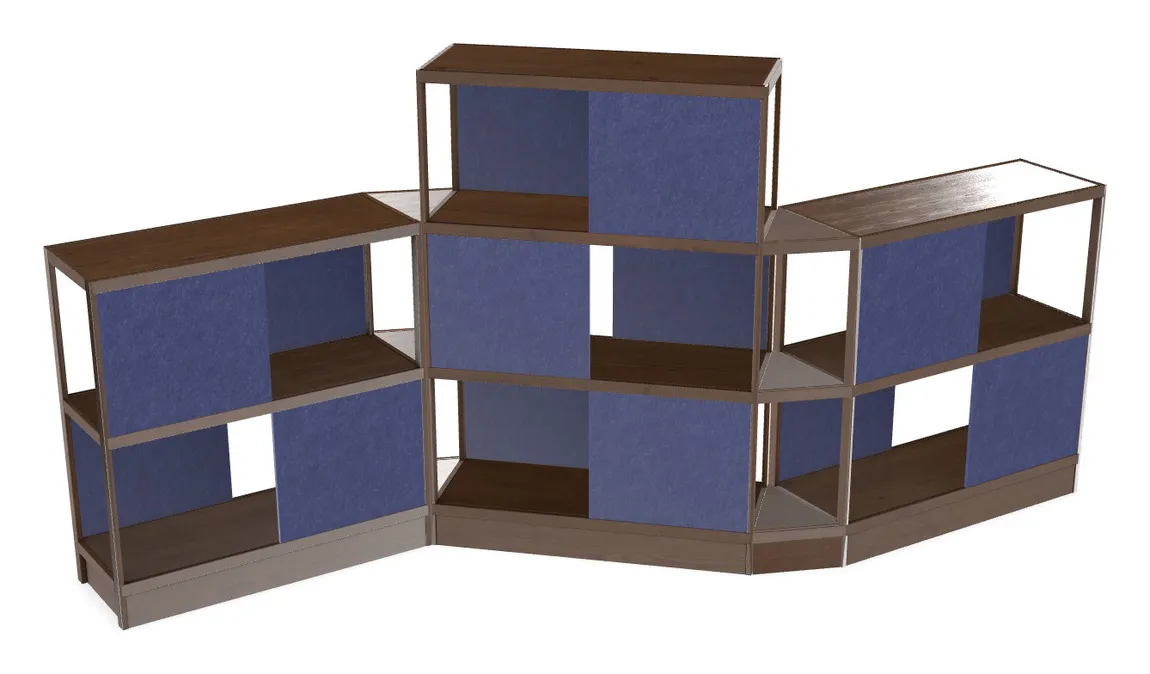 small open wood shelving unit with acoustic panels 160 x 72 25