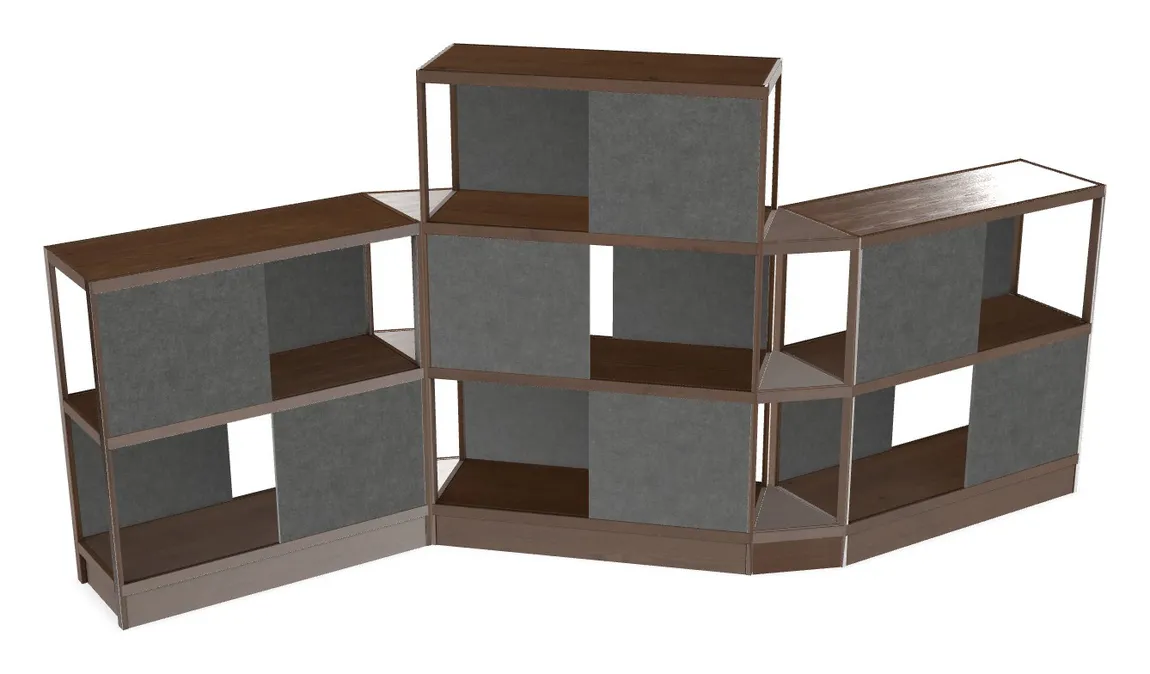 small open wood shelving unit with acoustic panels 160 x 72 22