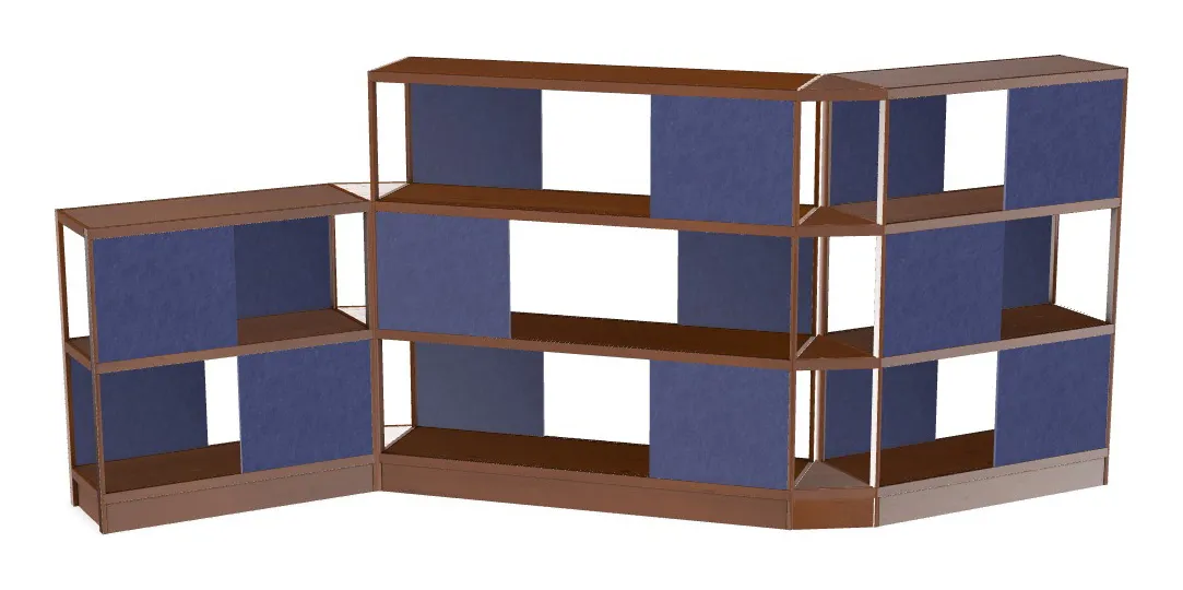 small open wood shelving system with acoustic panels 194 x 72 11