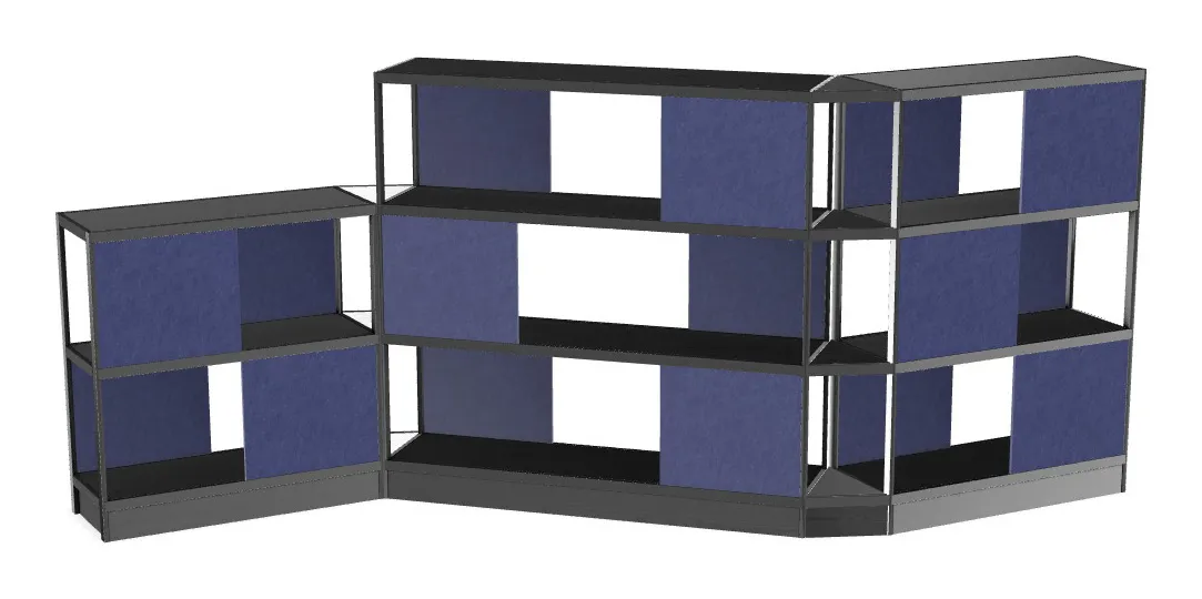 small open wood shelving system with acoustic panels 194 x 72 11
