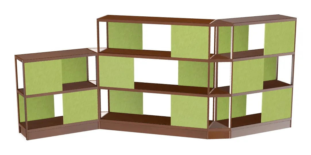 small open wood shelving system with acoustic panels 194 x 72 17