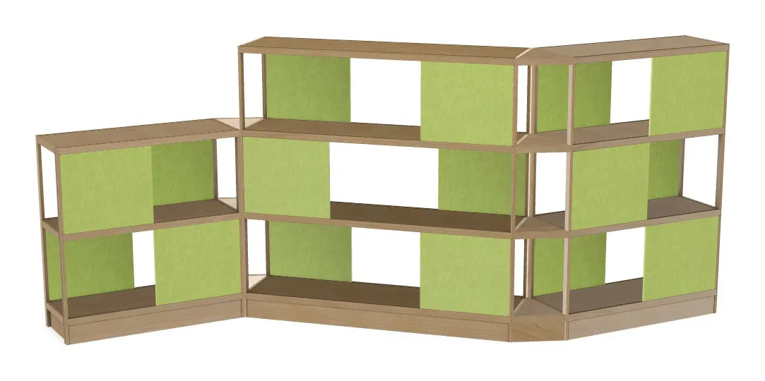 small open wood shelving system with acoustic panels 194 x 72 24
