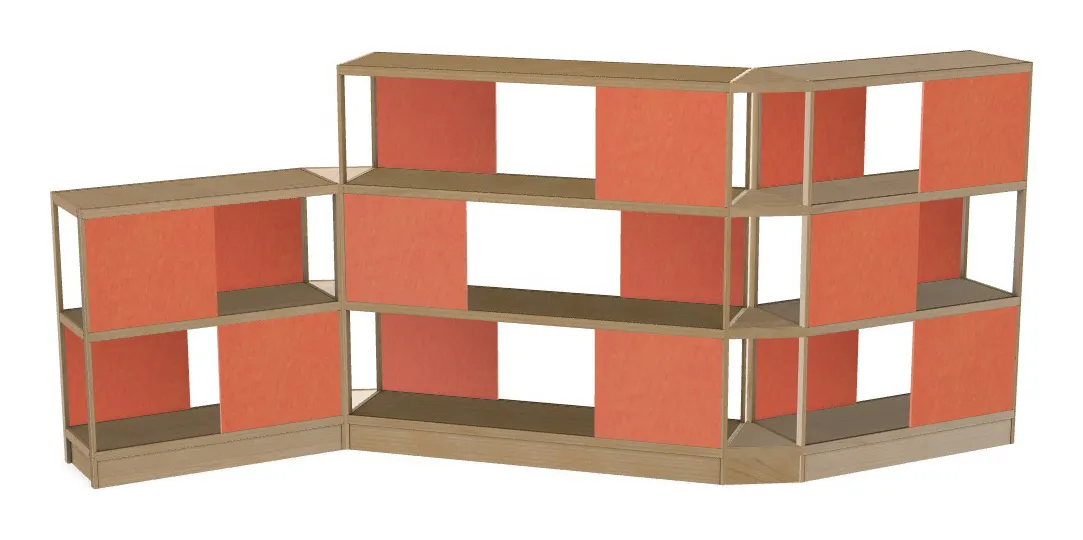 small open wood shelving system with acoustic panels 194 x 72 26
