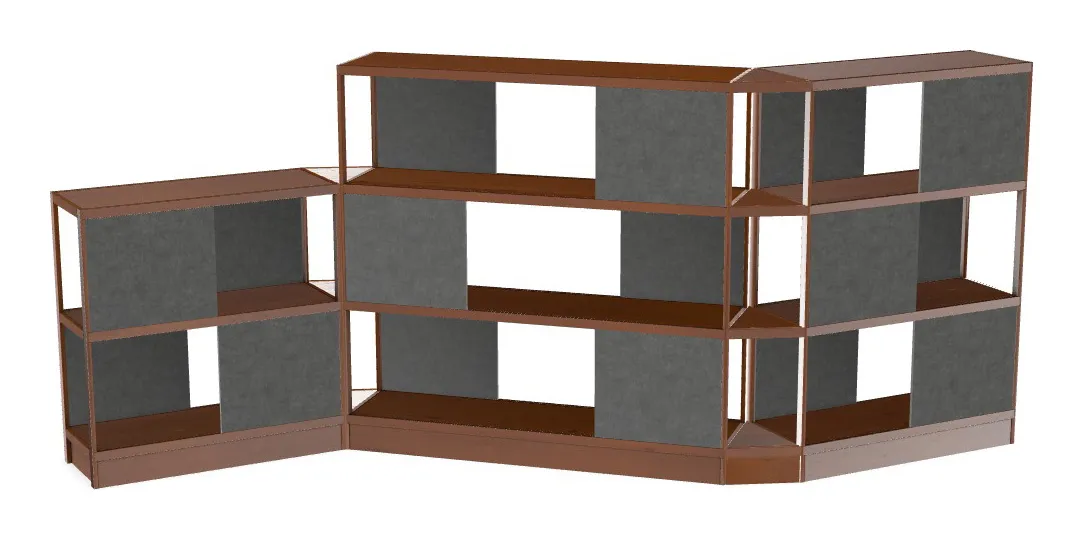 small open wood shelving system with acoustic panels 194 x 72 15