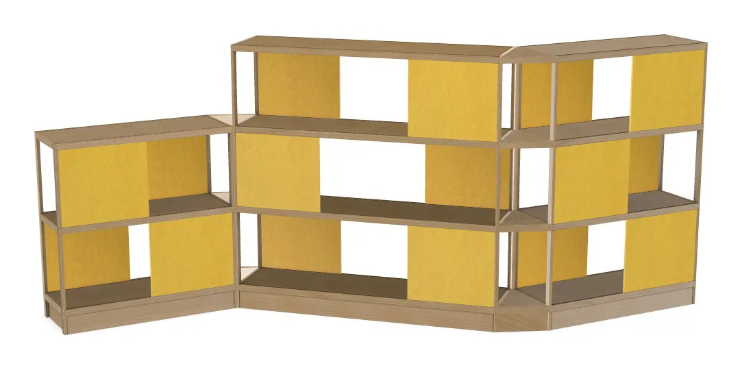 small open wood shelving system with acoustic panels 194 x 72 28