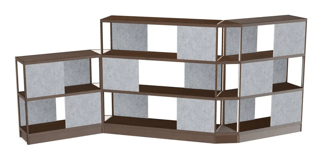 small open wood shelving system with acoustic panels 194 x 72 27