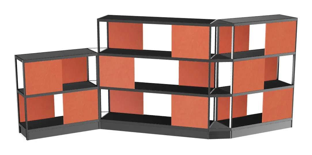 small open wood shelving system with acoustic panels 194 x 72 12