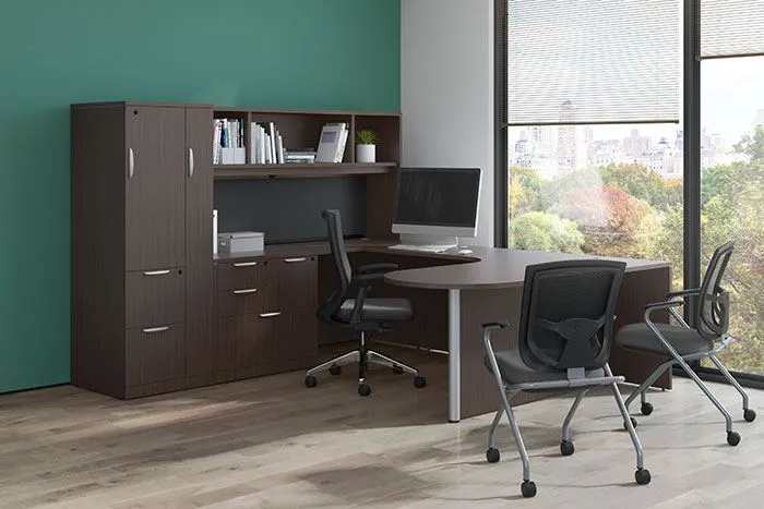 U Shape Peninsula Desk with Hutch and Storage