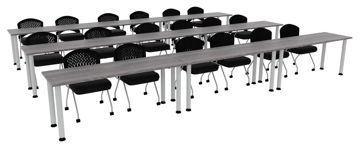 small three rows of training tables round legs 12
