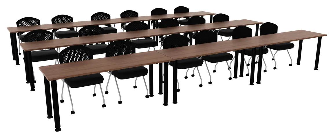 small three rows of training tables round legs 11
