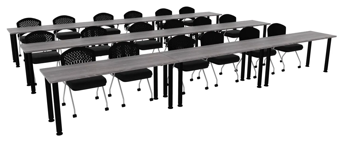 small three rows of training tables round legs 12