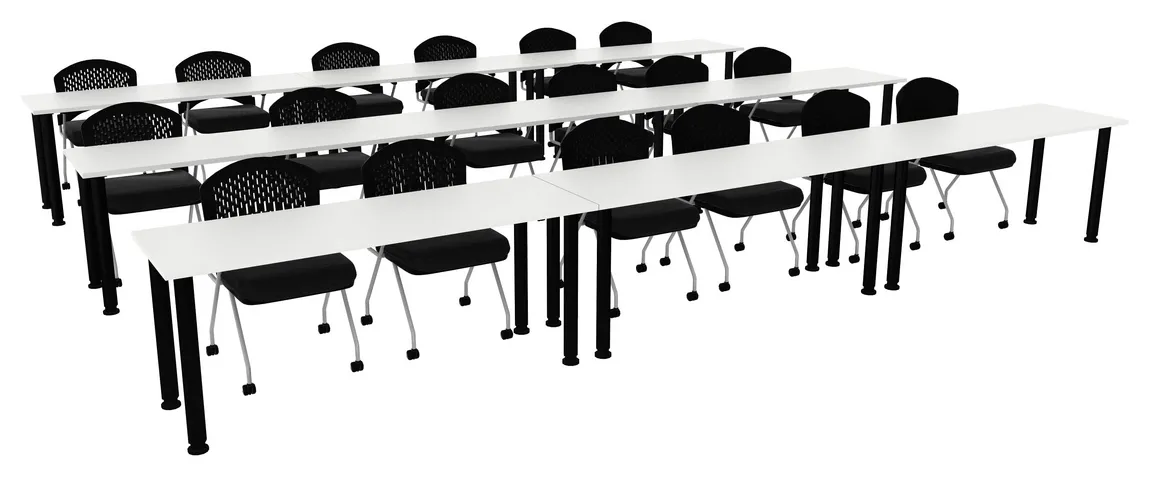 small three rows of training tables round legs 14