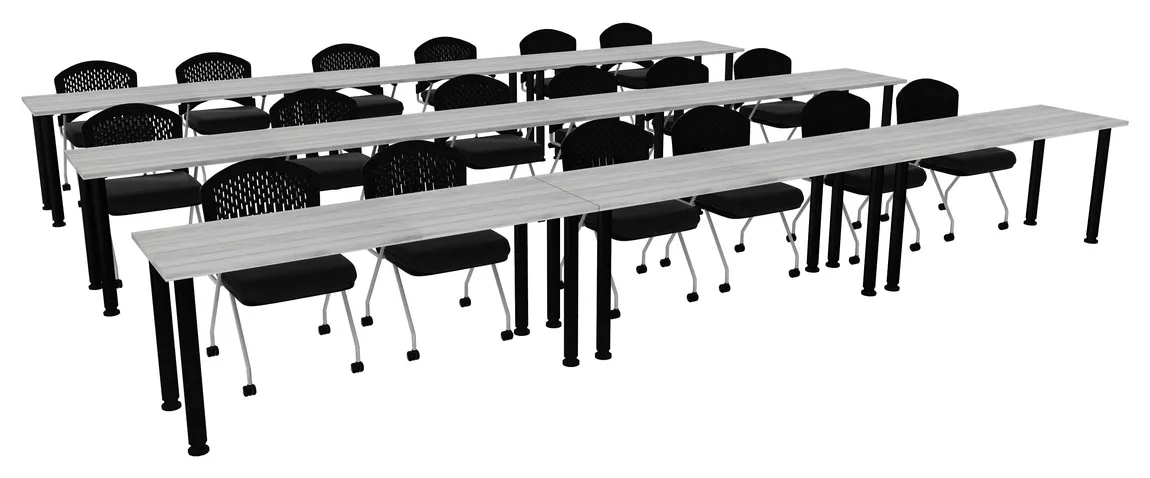 small three rows of training tables round legs 13