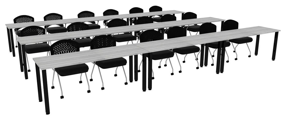 small three rows of training tables square legs 13