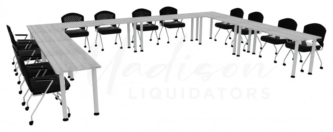 small u shaped training table set round legs 13