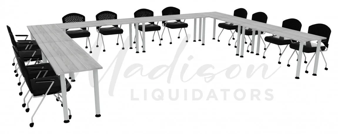 small u shaped training table set round legs 13