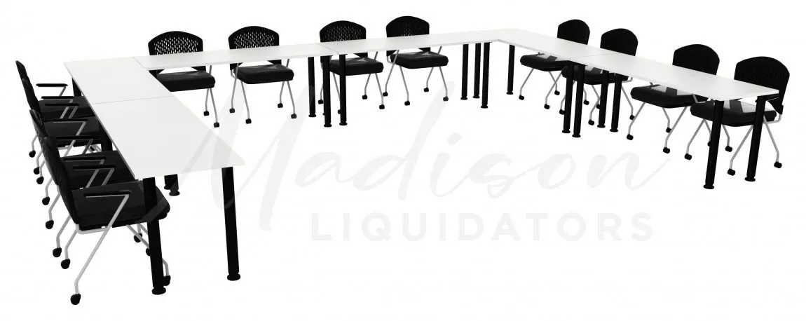 small u shaped training table set round legs 14