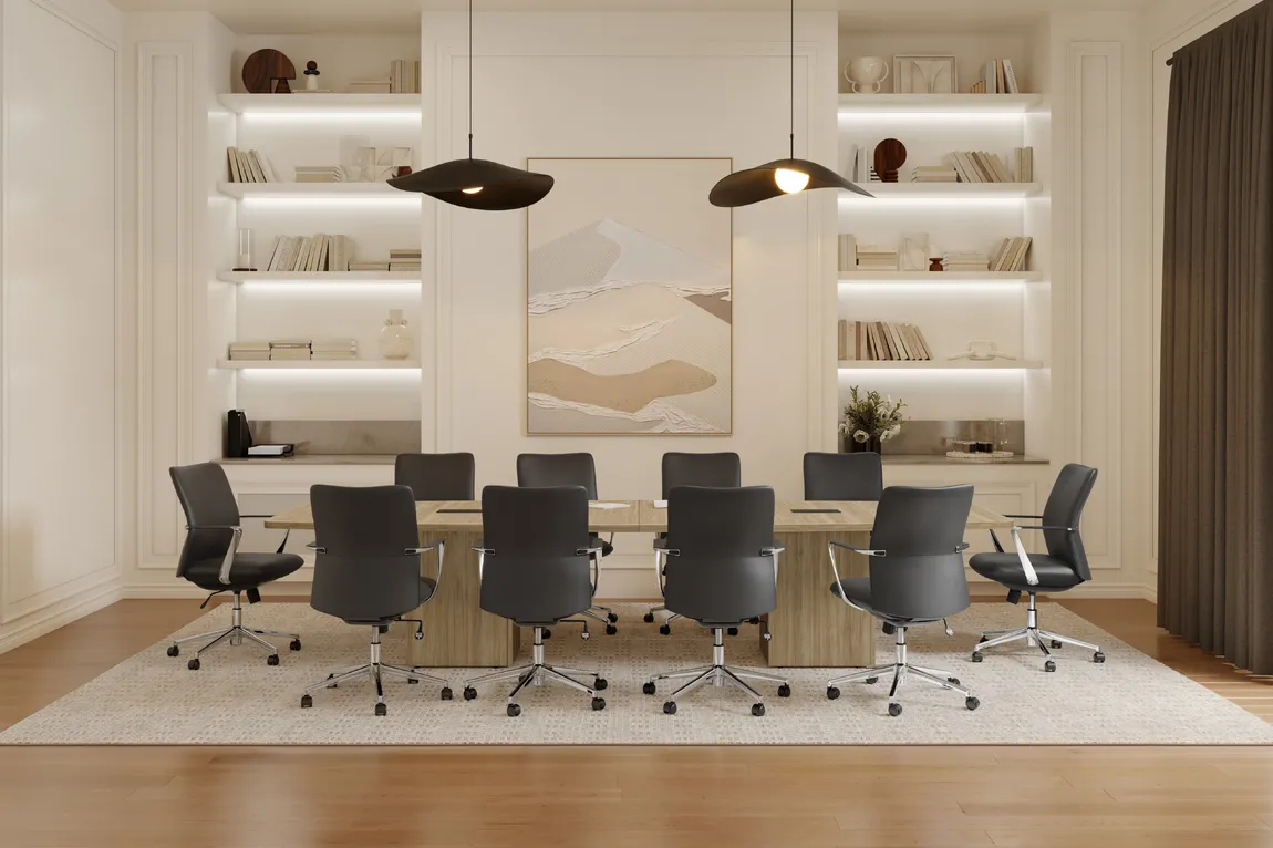 Boat Shaped Conference Table with Cube Base