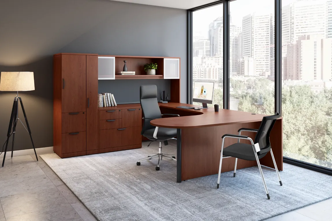 U Shape Peninsula Desk with Storage
