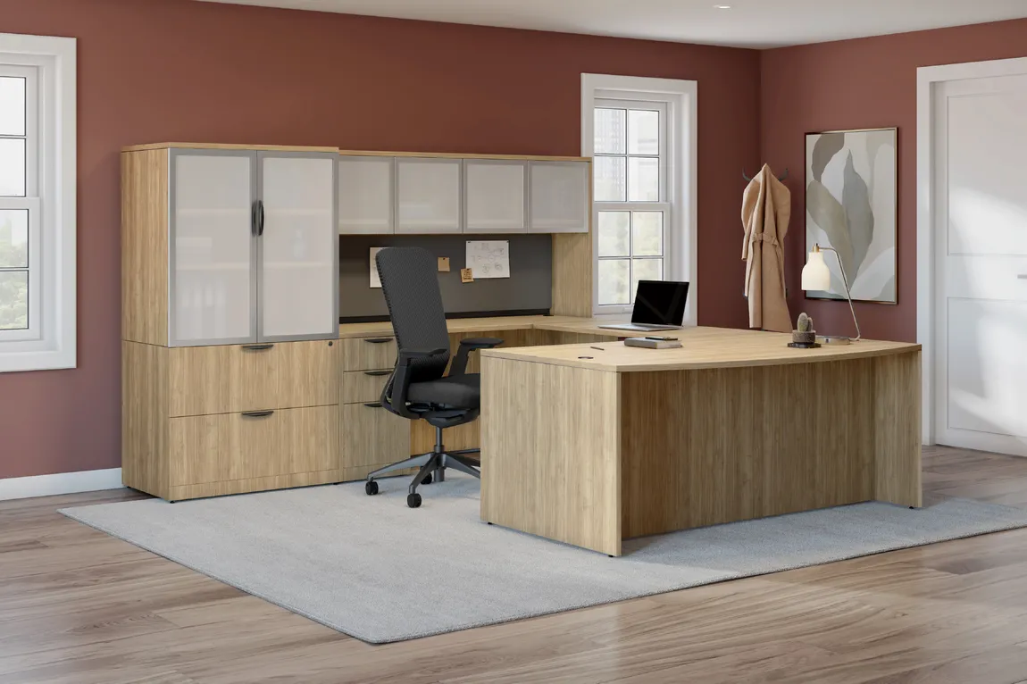Bow Front U Shape Desk with Storage