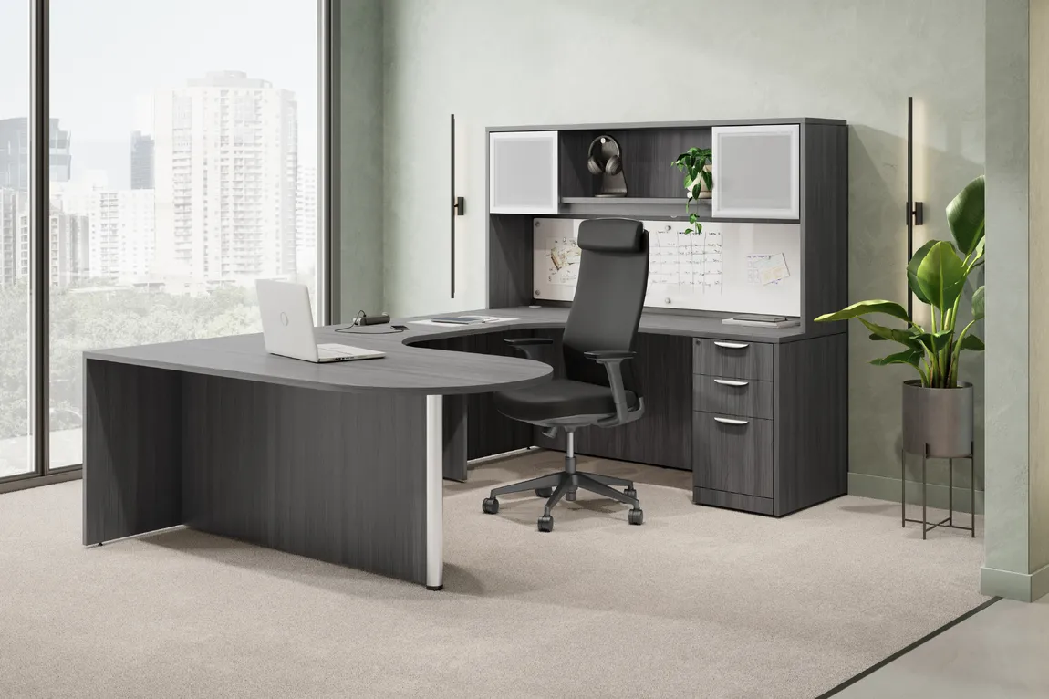 U Shaped Peninsula Desk with Hutch