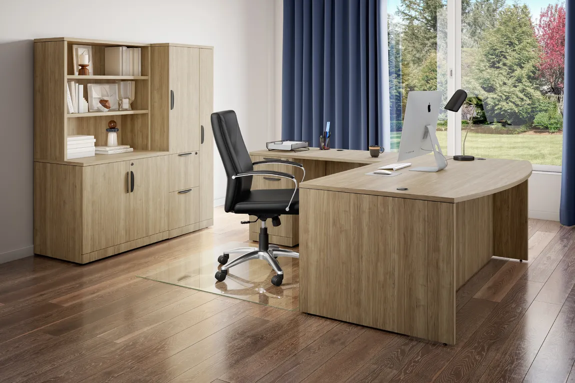 Bow Front L Shaped Desk with Storage