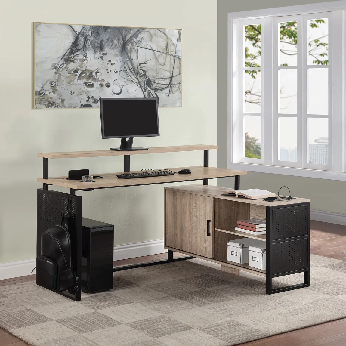 L Shaped Desk with Monitor Shelf