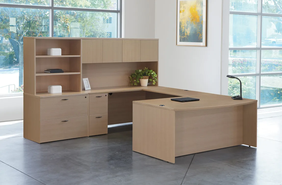 Bow Front U Shaped Desk with Storage