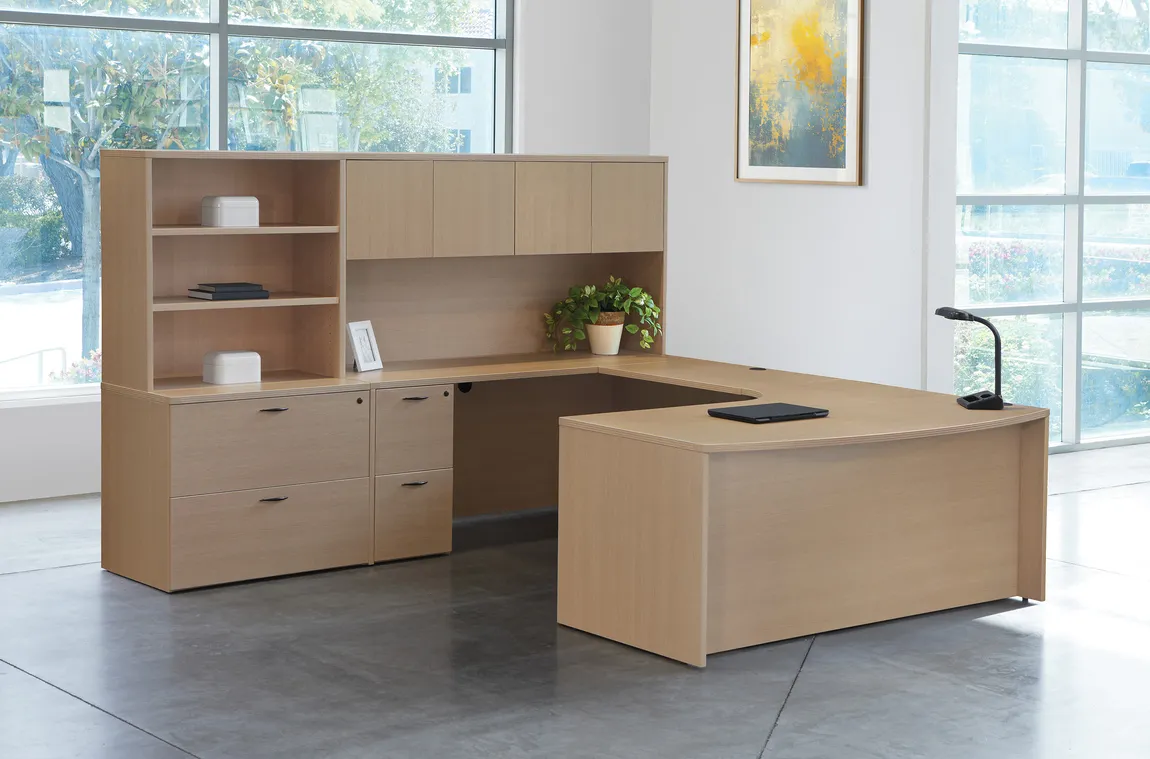 Bow Front U Shaped Desk with Storage