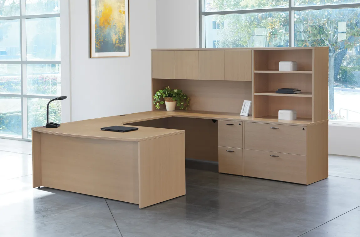 Bow Front U Shaped Desk with Storage