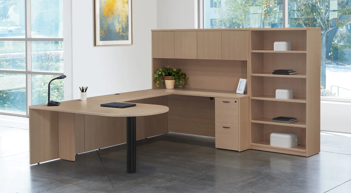 U Shaped Peninsula Desk with Bookcase