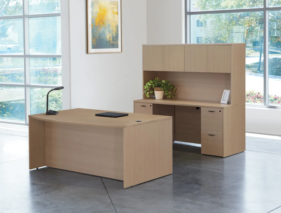 Bow Front Desk and Credenza with Hutch
