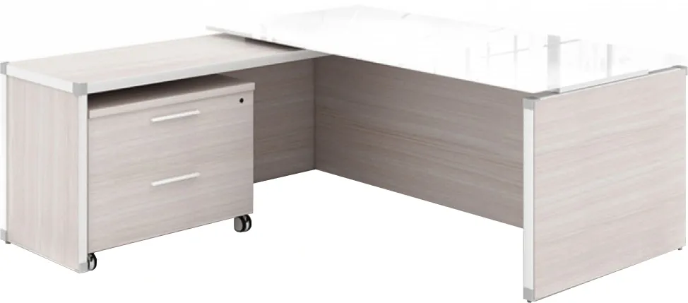 Executive L Shaped Desk with Drawers and Glass Desktop