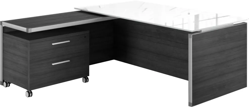 Executive L Shaped Desk with Drawers and Glass Desktop
