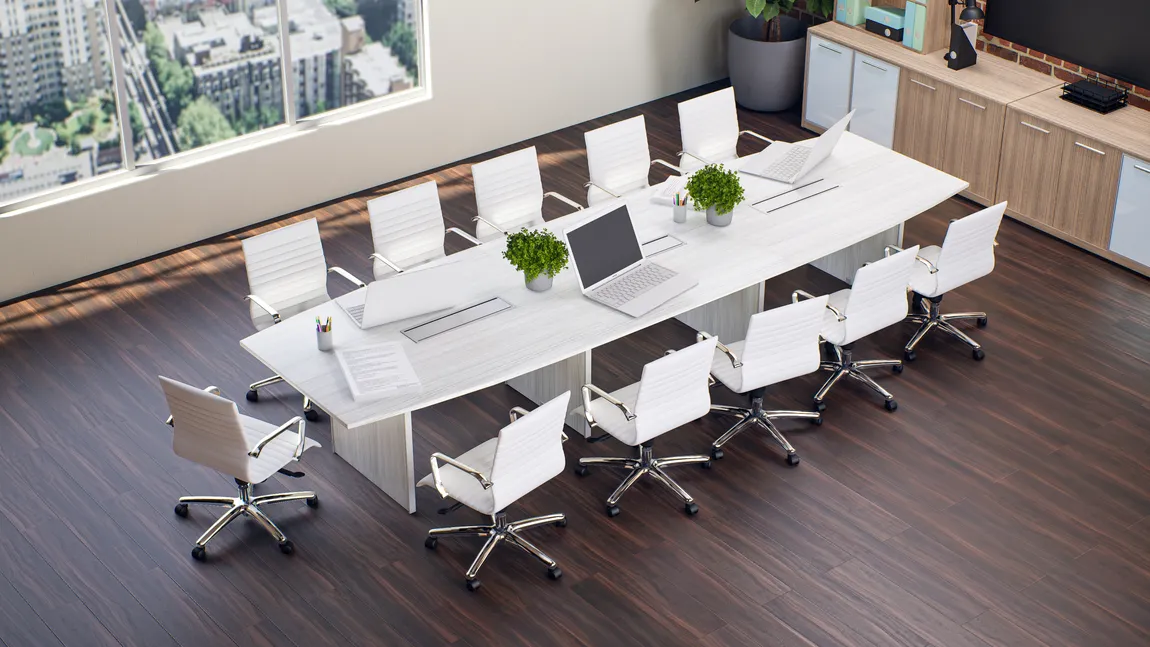 Boat Shaped Conference Table and Chairs Set