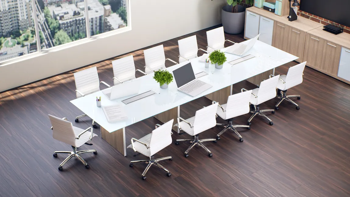 Glass Top Conference Table and Chairs Set