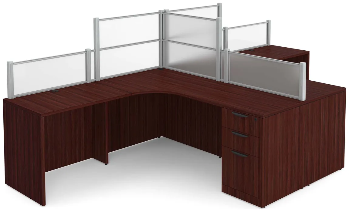 small 2 person desk with acrylic dividers 12
