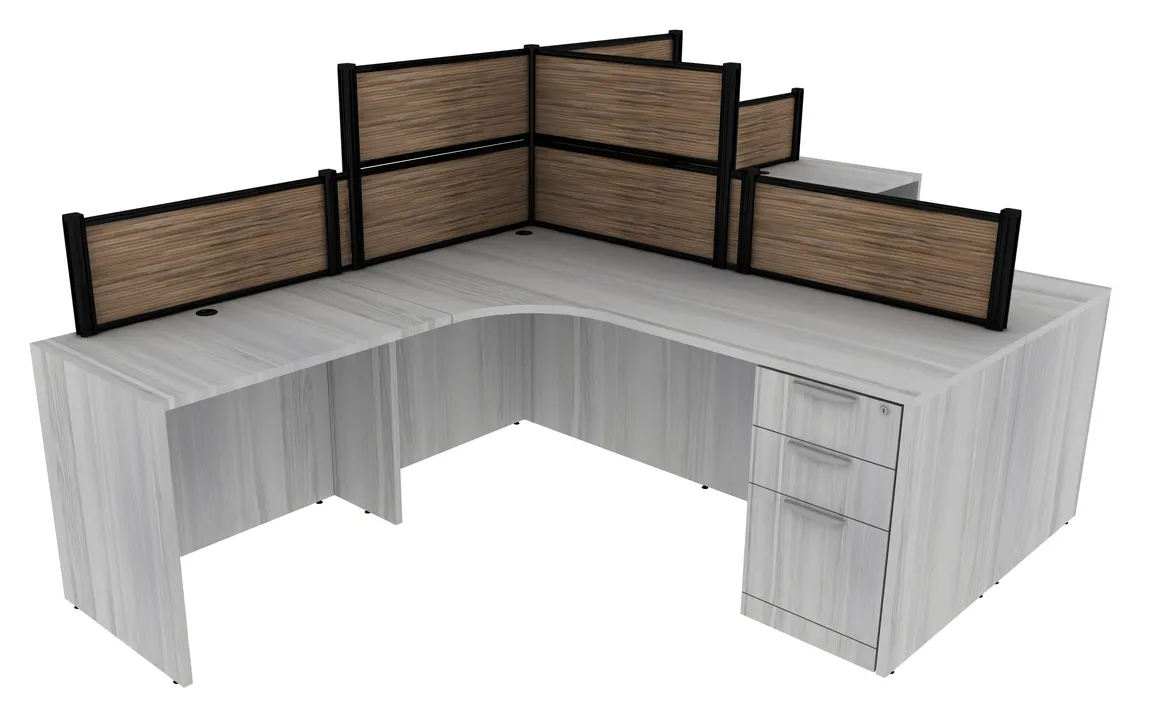 small 2 person desk with fabric privacy panels 15